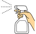 Hand, cleaning with cleaner, spray, illustration image